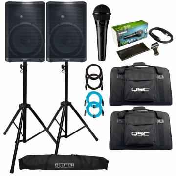 QSC CP12 CP Series Compact 12" Powered Loudspeakers with Shure PGA58 Cardioid Vocal Microphone Package