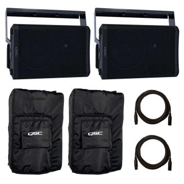 (2) QSC CP12 CP Series 1000 Watt Compact 12" Powered Loudspeakers with Yoke Mounts & Covers Package