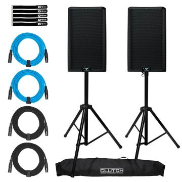 (2) QSC K12.2 K2 Series Two-Way Powered Speakers with Tripod Speaker Stand Set Package