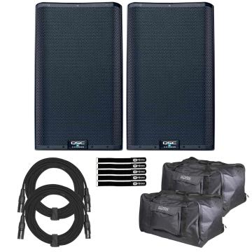 (2) QSC K12 2 K2 Series Two-Way 2000W Powered Loudspeakers with Tote Bags Package