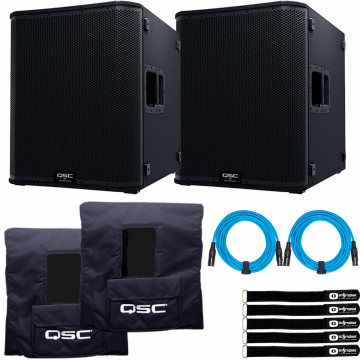(2) QSC KS118 18-inch 3600 Watt Active Subwoofers with Protective Soft Covers Package