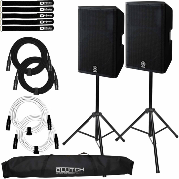 (2) Yamaha DXR15MKII 15" 2-way Bi-Amped Bass-Reflex MKII Powered Speakers with Heavy Duty Tripod Stands Package