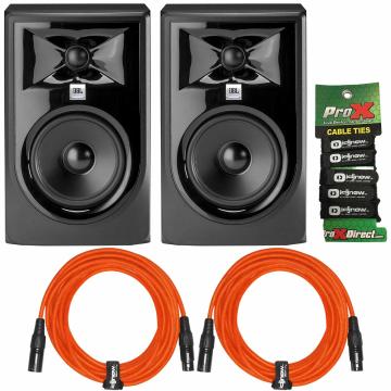 (2) JBL Professional 305P MkII Powered 5" Two-Way Studio Monitors with Orange XLR Connecting Cables Package