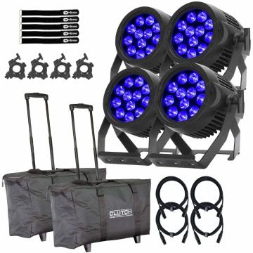 (4) ADJ ENCORELP12IP Versatile Heavy Duty Pars with Transport Carry Cases Package