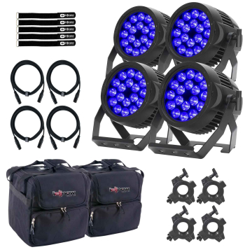(4) ADJ ENCORELP18IP Versatile Heavy Duty Pars with Mid Size Lighting Fixture Protective Cases Package