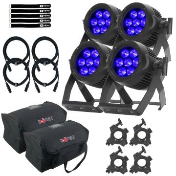 (4) ADJ ENCORELP7IP Versatile Heavy Duty Pars with Equipment/Lighting Transport Bags Package