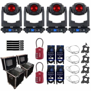 (4) ADJ Focus Spot 6Z Cool White LED Moving Head Spot Fixtures with Lighting Cases Package