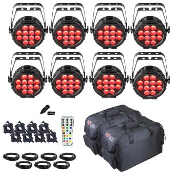(8) Chauvet DJ SlimPAR Pro H USB High-Power RGBAW+UV Low-Profile Wash Lights with Carry Bags and Remote Package