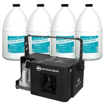 ADJ Entour Snow Professional High Powered Snow Machine with (4) Gallons of Snow Machine Refill Fluid Package