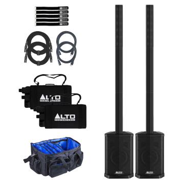 Alto Professional TS108C 600W Portable Powered Column Array Loudspeaker 2-Pack with Bag & Cables Package