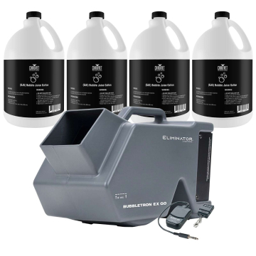 Eliminator Lighting BUBBLETRON EX GO Battery Powered Rechargeable Bubble Machine & 4 Gallons of Fluid Package