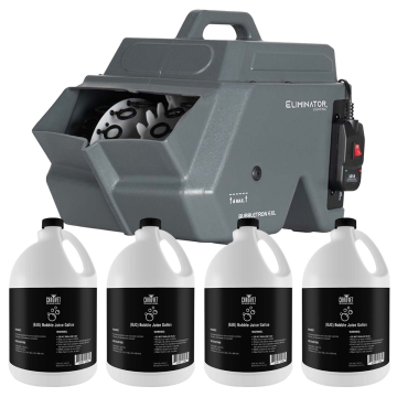 Eliminator Lighting BUBBLETRON EXL Portable Bubble Machine Packaged with (4) Gallons Universal Bubble Machine Refill Fluid