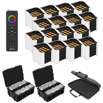 Chauvet DJ Freedom Par Q9 Wireless Quad-Color (RGBA) LED Uplights 16 Package with Charging Case & White Sleeves