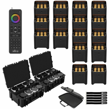 Chauvet DJ Freedom Par Q9 TRUE Wireless, Battery-Operated Quad-Color (RGBA) LED Uplights 16 Pack with Charging Cases