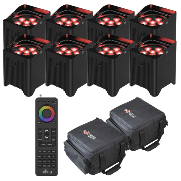 Chauvet DJ Freedom Par T6 Tri-Color (RGB) LED Uplight Eight Pack with Handheld Remote