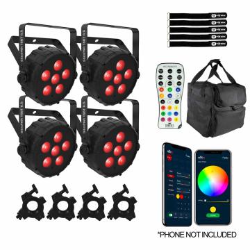 (4) Chauvet DJ SlimPAR T6BT ILS Compact Wash Lights with Carry Bag Package