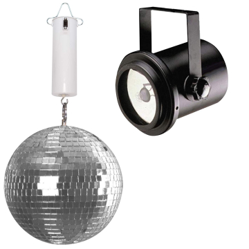 Clutch 8" Enhanced DC Motorized Mirror Ball with Bright White LED Pinspot Light Package