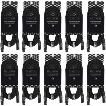 Clutch Sure-Fit 20' XLR Female to XLR Male Microphone / Speaker Cables (10-pack)