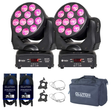 (2) ColorKey CKU-5039 Mover Wash HEX 12 Moving Head Wash Lights with Carrying Bag Package