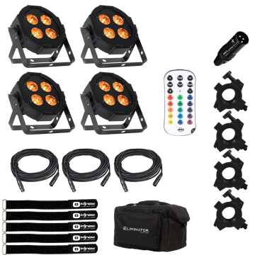 Eliminator Lighting Mega Flat Hex L PAK4 with DMX 3-Pin Terminator Package