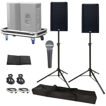 QSC K12.2 K2 Series 12" Two-Way 2000W Active Speakers with Stands, Microphone, and Carry Case Package