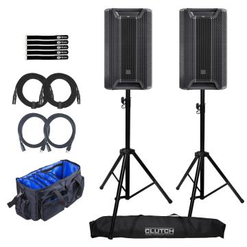 LD Systems ICOA PRO 12 A 12" Powered Coaxial High-Performance PA Loudspeaker 2-Pack with Tripod Stands Package