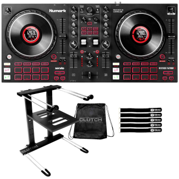 Numark Mixtrack Platinum FX 4-Deck DJ Controller with Black Professional Laptop Stand Package