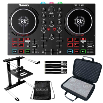 Numark Party Mix II Built-In Light Show DJ Controller with Black Laptop Stand Package