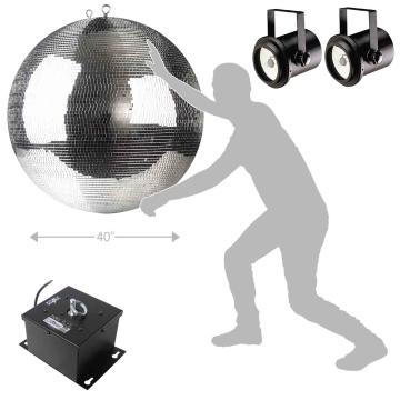 ProX MB-40 40" Polyfoam Core Mirror Ball with Mirror Ball Mounting Motor & Pinspot Lighting Fixtures Package
