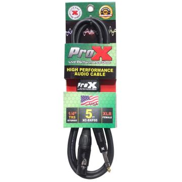 ProX XC-SXF05 5 FT Balanced 1/4" TRS-M to XLR-F High Performance Audio Cable