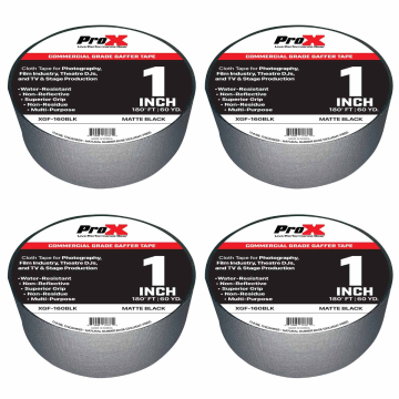 ProX XGF-160BLK 180FT 1" Black Commercial Grade Matte Gaffer Tape 4 Package