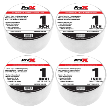 ProX XGF-160WH 180FT 1" Commercial Grade Matte White Gaffer Tape 4 Package