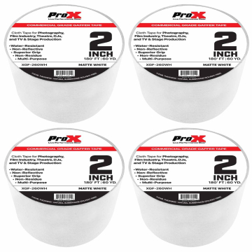 ProX XGF-260WH 180FT 2" Commercial Grade Matte White Gaffer Tape 4 Package