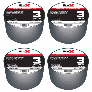 ProX XGF-312BLK 36FT 3" Commercial Grade Matte Black Gaffer Tape 4 Package