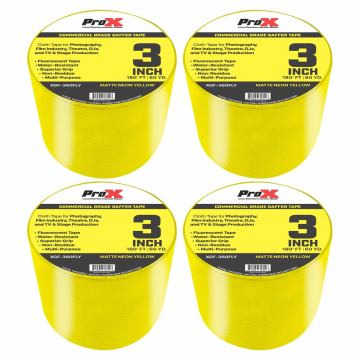 ProX XGF-360FLY 180FT 3" Commercial Grade Fluorescent Yellow Gaffer Tape 4 Package