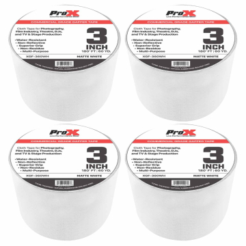 ProX XGF-360WH 3" 180FT Non-Residue Matte White Commercial Grade Gaffer Tape 4 Package