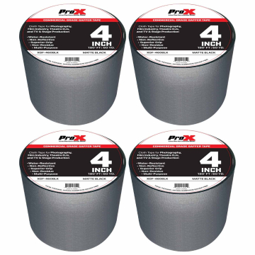 ProX XGF-460BLK 180FT 4" Commercial Grade Matte Black Gaffer Tape 4 Package