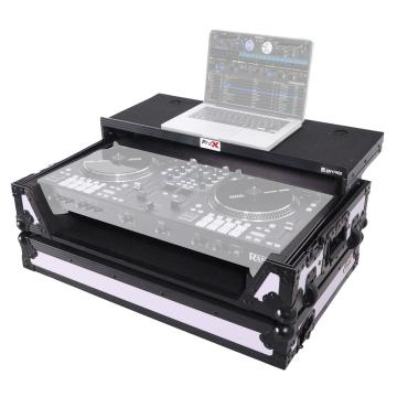ProX XS-RANEONE-WLTWH White on Black Case with Sliding Laptop Shelf & Penn-Elcom Wheels, 1U Rack Rails fits Rane One