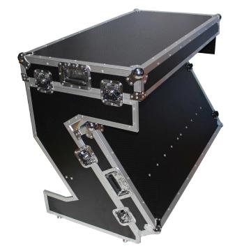 ProX XS-ZTABLE Folding Portable Z-Style DJ Redbull Table Flight Case with handles & wheels, Silver on Black