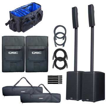 QSC KC12-BK 3000W Active 3-Way Column Loudspeaker System - Black 2-Pack with Covers Package