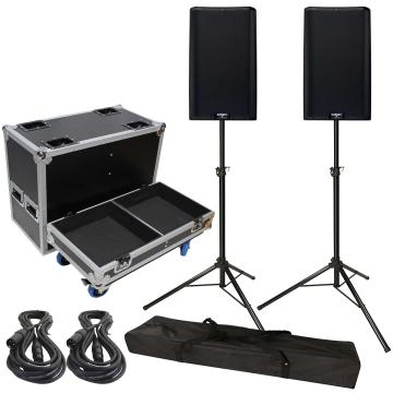 QSC K12.2 K2 Series 12" Two-Way 2000W Powered Loudspeakers with Stands & Road Case Package