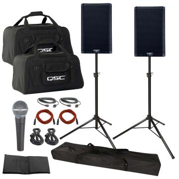 QSC K8.2 K2 Series 8" Two-Way 2000W Active Speakers with Tripod Stands and Carry Cases Package