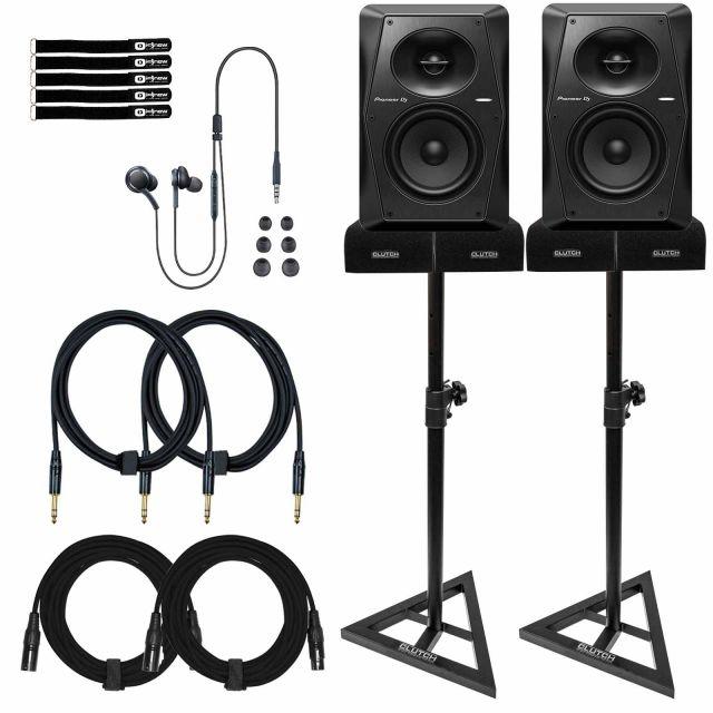 KRK RP5 Rokit 5 G4 Professional Bi-Amp 5 Powered Studio Monitor Noise  White (2-pack) Bundle with Medium Speaker Monitor Acoustic Isolation Stands  and 0.5 x 6 Touch Fastener Straps 
