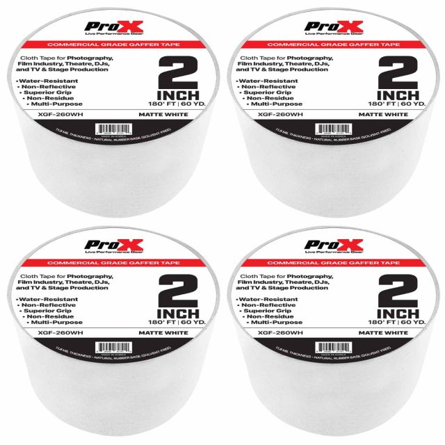 Prox XGF-160FLX4, 4-Pack 1-Inch 60yd Multi Colour Fluorescent Commercial Grade Gaffer Roll Tape - 180ft